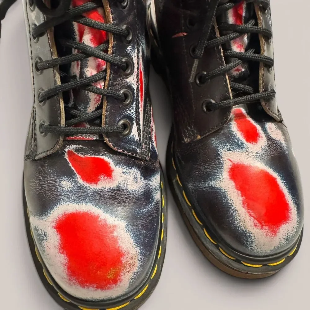 Dr. Martens 1460 8 Eye Boots UK6 US 8 Women Red Blue Rub Off Leather Punk